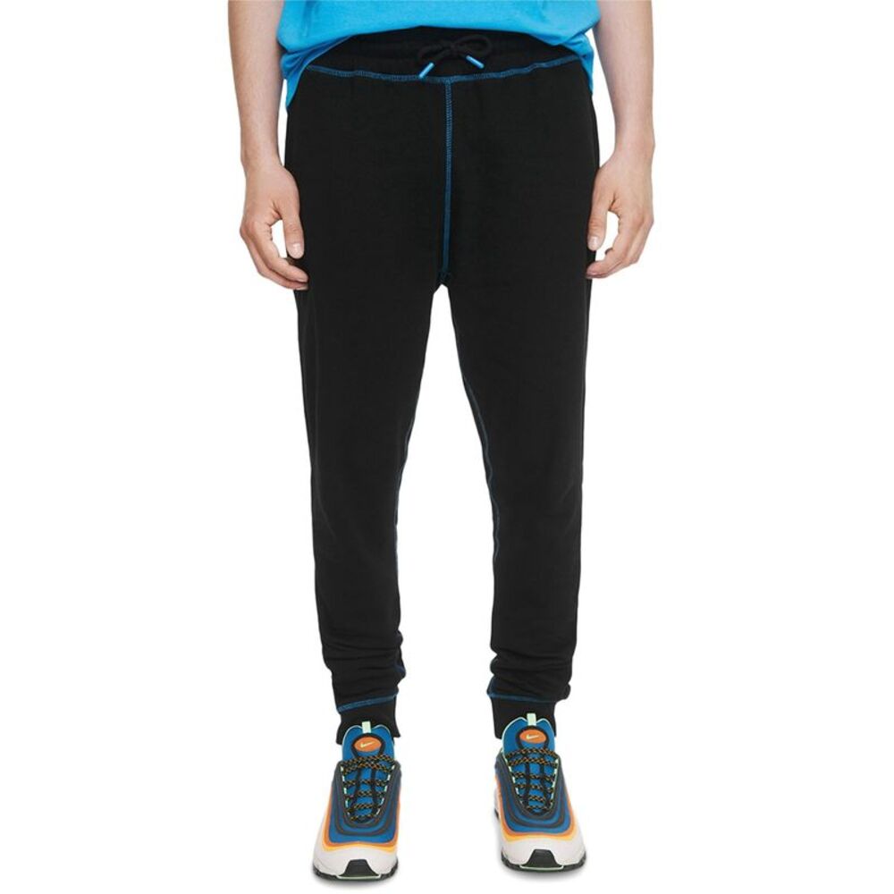 Elevenparis Mens Regular Fit Contrast Lock Stitch Joggers Pants Medium Black